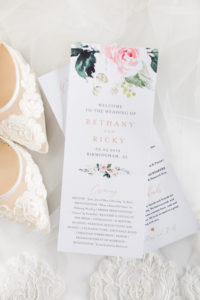 This is the wedding details pictures with the ceremony and lace shoes at Park Crest Events taken by Alabama Weddings.