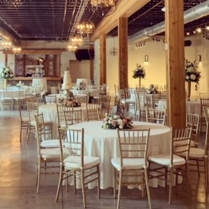 This is a blush and white classic wedding reception in the downstairs Carriage House at Park Crest Events in Hoover, Alabama.